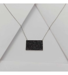 Gümüş Zirkon Taşlı Dikdörtgen Kolye 925 Ayar (Karışık)