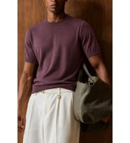 Erkek Bisiklet Yaka Kısa Kollu İnce Triko Slim Fit Günlük Şık Triko T-Shirt