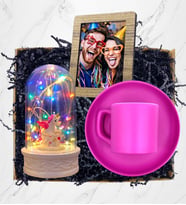 Size Özel Fotoğraflı Hediye Seti Pembe Kahve Fincanı ve Renkli Led Işıklı Fanus (Model 9)