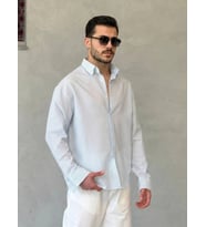 Erkek İnce Çizgili Gofre Kumaş Rahat Kalıp Gömlek