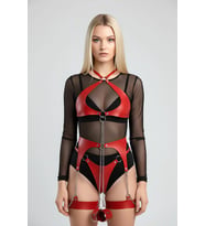 Mulvxbrf Brf02 Kırmızı Harness Takım Suni Deri Zincir Detaylı Vücut Kemeri - Brf1219 (Mulvix)