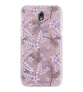 Samsung Galaxy J7 Pro  Kamera Korumalı Kapak Floral Lila Tasarımlı  Şeffaf  Kılıf