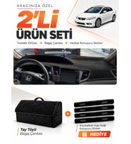 HONDA CIVIC FB7 (2011-2015) Uyumlu Torpido Örtüsü + Tay Tüyü Bagaj Çantası + Sticker Seti - Siyah