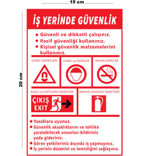 Metal İş Yerinde Güvenlik 15 Cm x 20 Cm Uyarı Levhası Yönlendirme Tabelası