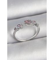 Pirinç Gümüş Renk Pembe Damla Zirkon Taşlı Ayarlanabilir Model Kadın Yüzük - TJ-BYK3734