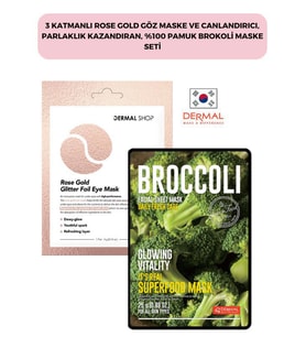 3 Katmanlı Rose Gold Göz Maske ve Canlandırıcı, Parlaklık Kazandıran, %100 Pamuk Brokoli Maske Seti