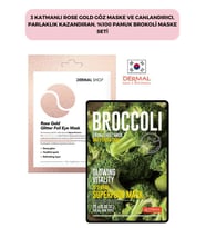 3 Katmanlı Rose Gold Göz Maske ve Canlandırıcı, Parlaklık Kazandıran, %100 Pamuk Brokoli Maske Seti