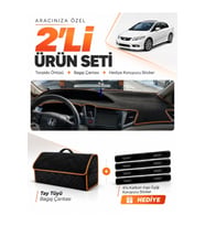HONDA CIVIC FB7 (2011-2015) Uyumlu Torpido Örtüsü + Tay Tüyü Bagaj Çantası + Sticker Seti - Siyah Kahverengi