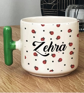 Kişiye Özel Uğur Böceği Desenli Hediye T Kupa Bardak İsimli İsim Yazılı (Yeşil)