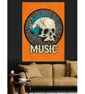 Turuncu Müzik Rock Posteri Dekoratif Kanvas - Mdf Ahşap Tablo