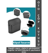 Dayanıklı Oto Çöp Temizlik Kapı Yanı Arka Koltuk Klipsli Kolay Montaj Araç İçi Kapaklı Çöp Kutusu