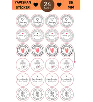24 Adet - Beyaz Handmade Love Kolaj Sticker - Paketleme Sticker - Hediye Paketi - Love Sticker