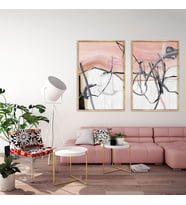 Toz Pembe İkili Set - Yağlı Boya Dokulu Tablo