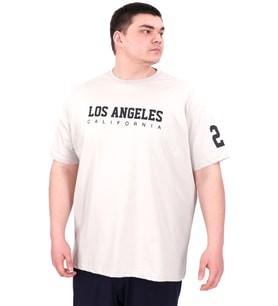 Mode XL Büyük Beden Erkek Baskılı T-Shirt Los Angeles U25031 Gri