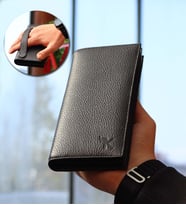 Hakiki Deri Siyah Mıknatıslı Unisex Portföy Cüzdan