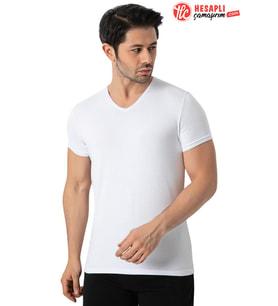 LÜX DRM 3905 Erkek Bambu Nefes Alabilen İnce Rahat Yazlık Kumaş V Yaka Kısa Kollu T-Shirt