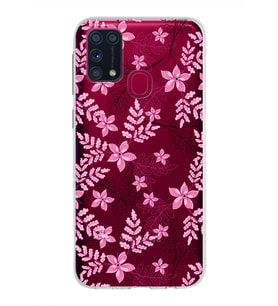 Samsung Galaxy M31 Kapak Floral Pembe Tasarımlı Şeffaf Silikon Kılıf