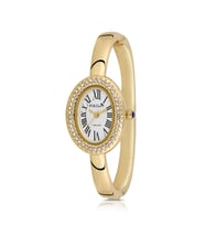 Polo Air Kelepçeli Lüx Taşlı Oval Kasa Romen Rakamlı Kadın Kol Saati Gold Renk PL-1588B1x