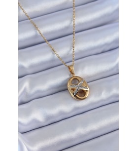 316L Çelik Gold Renk Zirkon Taşlı Kadın Kolye TJ-BKO7635