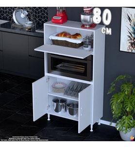 Eliusta Rona 80 cm Çok Amaçlı Mutfak Kiler Dolabı Raflı Mikrodalga Fırın Standı Banyo Dolabı 80x150x32 cm