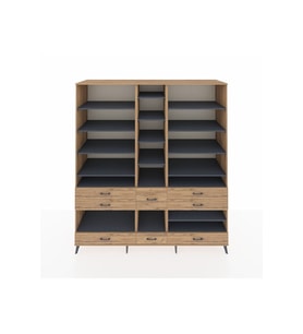 Kronos Dolap 19 Raflı 8 Çekmeceli  220x59x243 Çam-Antrasit/Çam