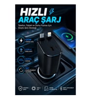 120W Dijital Ekranlı Araç Şarj Cihazı 180° Ayarlanabilir Geri Çekilebilir Type-C ve Lightning Kablol