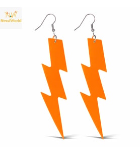 80’ler 90&amp;#39;lar Retro Neon Turuncu Şimşek Küpe 10 cm