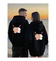 Romantik Çift Sweatshirt Sevimli Ayıcık Desenli Oversize Kapüşonlu Hoodie 2'li Set (Siyah)