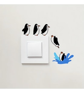 CajuArt 5 Parça Suya Dalan Penguenler Ahşap Priz Anahtar Sticker Modern Dekor Süs