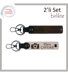 Deklanşör Kadar Özgün Bir Hediye, Kamera Temalı İsimli 2’li Anahtarlık Takımı, Koyu Kahve-Pudra