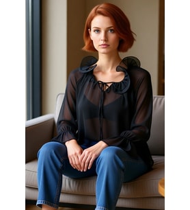 Kadın Boyundan Bağlamalı Oversize Reglan Kol Şifon Bluz Kaliteli Şık Rahat Modern Zarif