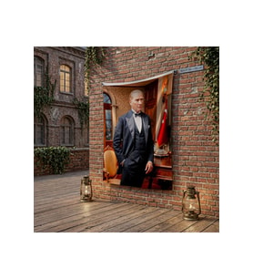 Mustafa Kemal Atatürk Takım Elbiseli poster Bayrak Raşel Kumaş 100x150 cm ATA47