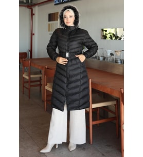 Kapşonlu Şişme Mont Siyah 6155