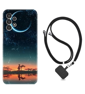Samsung Galaxy M14 Kılıf Silikon Boyun Askılı İpli Desenli Silikon Ay ve Kız 1720