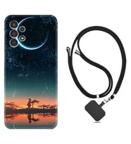 Samsung Galaxy M14 Kılıf Silikon Boyun Askılı İpli Desenli Silikon Ay ve Kız 1720