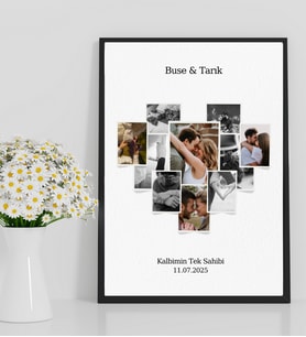Kişiye Özel Fotoğraflı Kalp Tasarım Çerçeveli Poster  Ahşap Çerçeveli Kalp Tasarımlı Tablo  Kişiye Özel 10 Fotoğraflı Kalp Kolaj Tasarımlı Tablo (Çok Renkli)