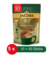 Jacobs 3 ü 1 Arada Gold Yumuşak Lezzet Hazır Kahve – 10 lu Paket x 5 Adet
