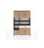 Arges Dolap 10 Raflı Tek Çekmeceli 6 Kapaklı 132x30x195 Antrasit-Çam/Aytaşı