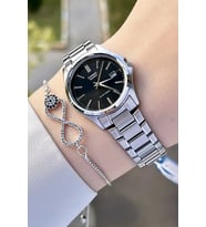Casio CSISTE62 Kadranı Siyah Kordonu Gümüş Renk Hediye Paketli Kadın Kol Saati ve Bileklik