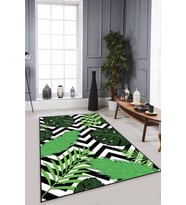 Yeşil Yapraklı Kaymaz Taban Makinede Yıkanabilir Halı RV346 - 100 x 160 cm