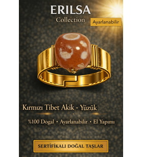 Sertifikalı Kırmızı Tibet Akik Yüzük Doğal Taş Yüzük Ayarlanabilir El Yapımı Enerji Taşı (Çok Renkli)