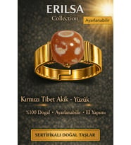 Sertifikalı Kırmızı Tibet Akik Yüzük Doğal Taş Yüzük Ayarlanabilir El Yapımı Enerji Taşı (Çok Renkli)