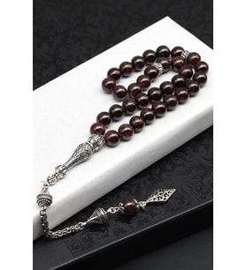 Garnet (Lal) Doğal Taş Tesbih 925 Ayar Gümüş – 8 mm Küre Kesim  33’lü