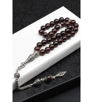 Garnet (Lal) Doğal Taş Tesbih 925 Ayar Gümüş – 8 mm Küre Kesim  33’lü