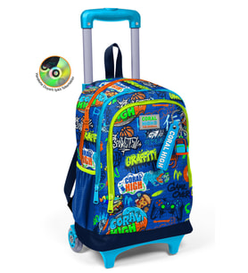 Coral High Kids Saks Grafiti Desenli Üç Bölmeli Çekçekli Okul Sırt Çantası 23967