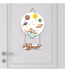 İsme Özel Bebek Odası Ahşap Kapı Süsü Küçük Prens (Beyaz)