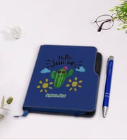 BK Gift Kişiye Özel Kaktüs Tasarımlı Lacivert Termo Deri Defter Kalem Seti-8
