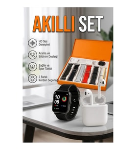 7 Kordonlu Akıllı Saat ve 2. Nesil Kablosuz Kulaklık Seti 2.09 İnç HD Ekran Bluetooth Aramalı