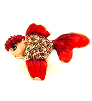 Kırmızı Japon Balığı Goldfish İyi Şans Simgesi Zirkon Taşlı Metal Broş RZ384