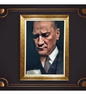 Altın Varaklı Çerçeveli Paspartulu Atatürk Tablo z4819 (Gold)